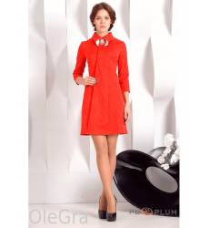 платье OleGra Офисное платье Красное с брошью