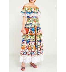 длинное платье Dolce&Gabbana Хлопковое платье с принтом