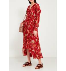 миди-платье Zimmermann Красное льняное платье с цветами