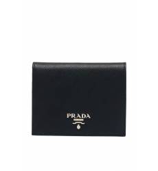 кошелек Prada Черный кожаный кошелек с логотипом