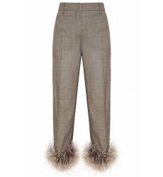 брюки Prada Серые шерстяные брюки с перьями