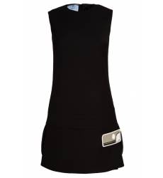 мини-платье Prada Черное шерстяное платье с нашивкой