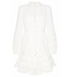 мини-платье Zimmermann Белое шелковое платье с рюшами