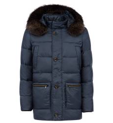 Стеганая куртка с отделкой натуральной кожей и мехом енота 323645000-c