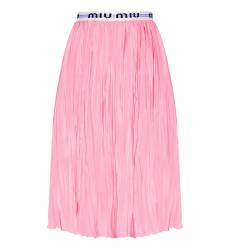 юбка Miu Miu Жатая розовая юбка из шелка