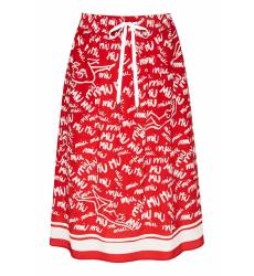 юбка Miu Miu Красная шелковая юбка с принтом