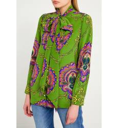 блузка Gucci Зеленая блузка с этническим принтом