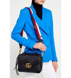 сумка Gucci Черная сумка с текстильным ремнем GG Marmont