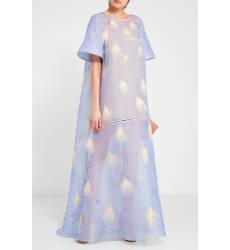 миди-платье Esve Шелковой платье Лиловое кружево с отделкой перья