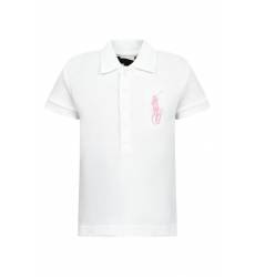 Белая футболка-поло с розовой вышивкой Белая футболка-поло с розовой вышивкой