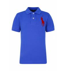 Синяя футболка-поло с красной вышивкой Синяя футболка-поло с красной вышивкой