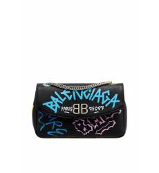 сумка Balenciaga Кожаная сумка с принтом BB Round M Graffiti