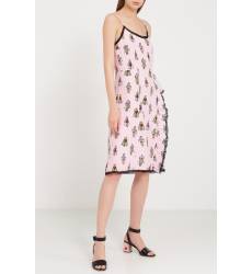 миди-платье Prada Розовое платье с принтом и рюшами
