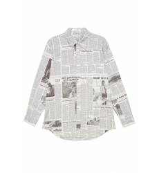 блузка Balenciaga Хлопковая рубашка с газетным принтом