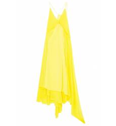 миди-платье Balenciaga Желтое шелковое платье с кружевом